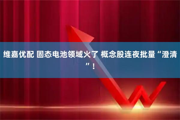 维嘉优配 固态电池领域火了 概念股连夜批量“澄清”！